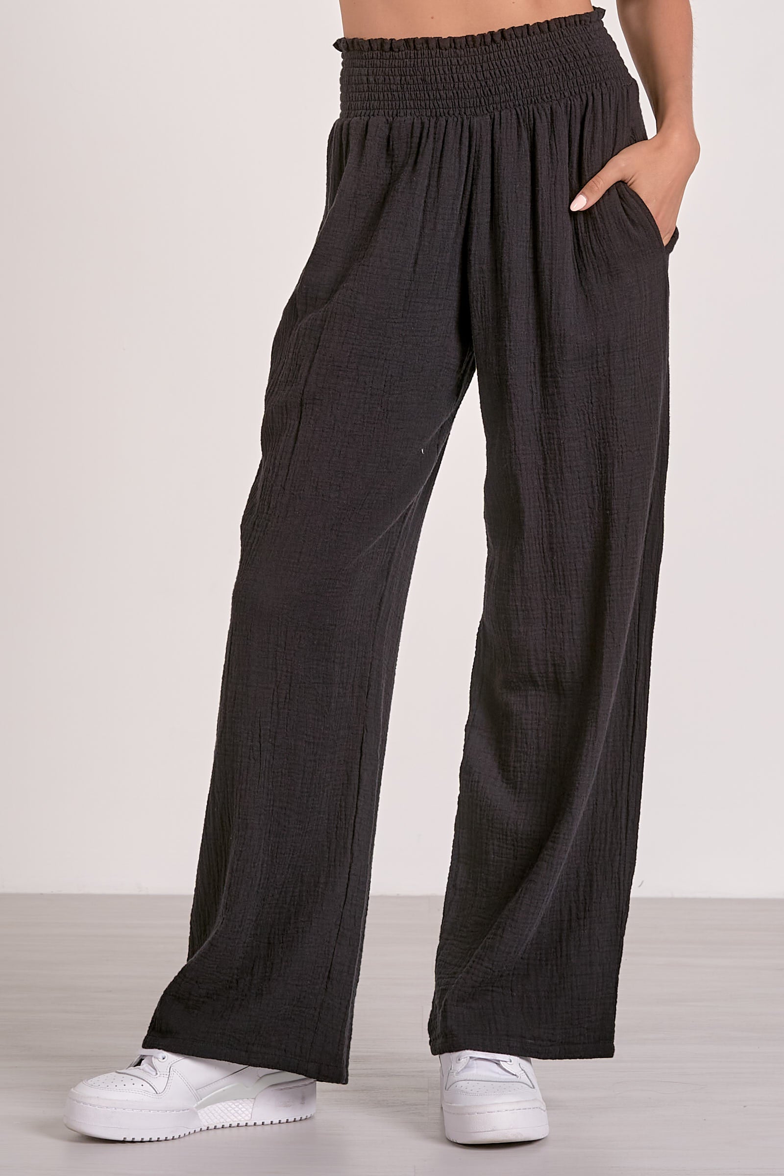 Black Gauze Smocked Pant