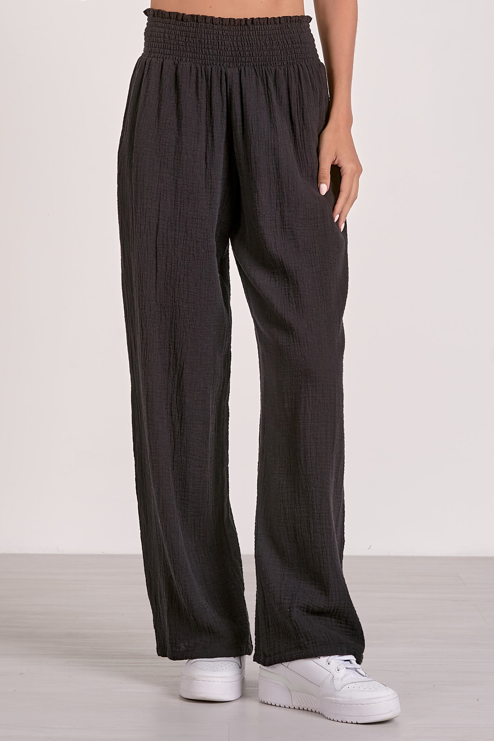 Black Gauze Smocked Pant