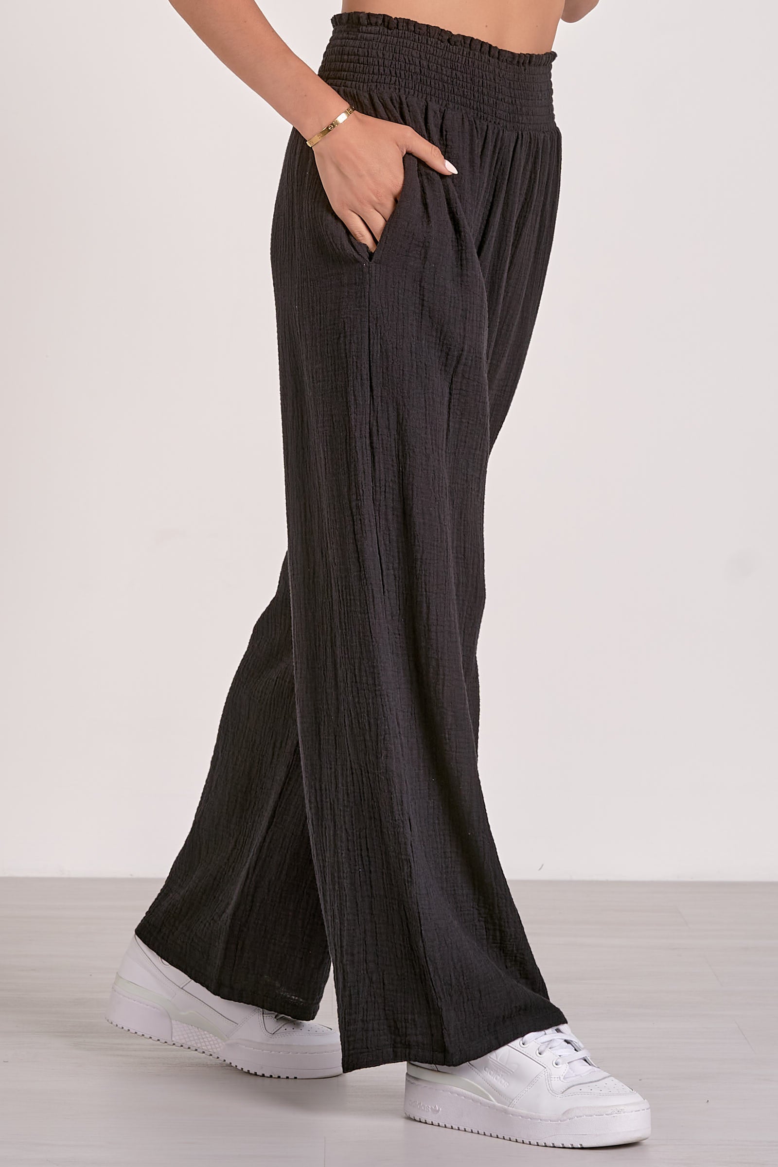 Black Gauze Smocked Pant