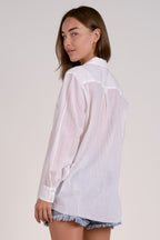 White Linen Button Snap Top