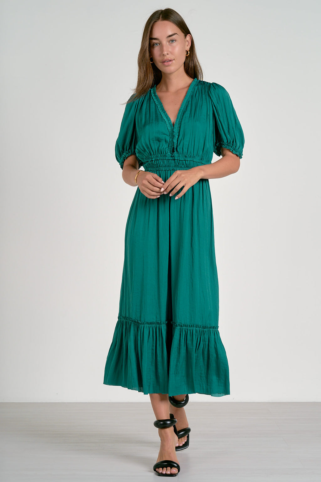 Emerald Ruffle Midi Dress