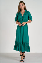 Emerald Ruffle Midi Dress