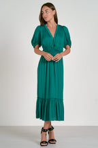 Emerald Ruffle Midi Dress