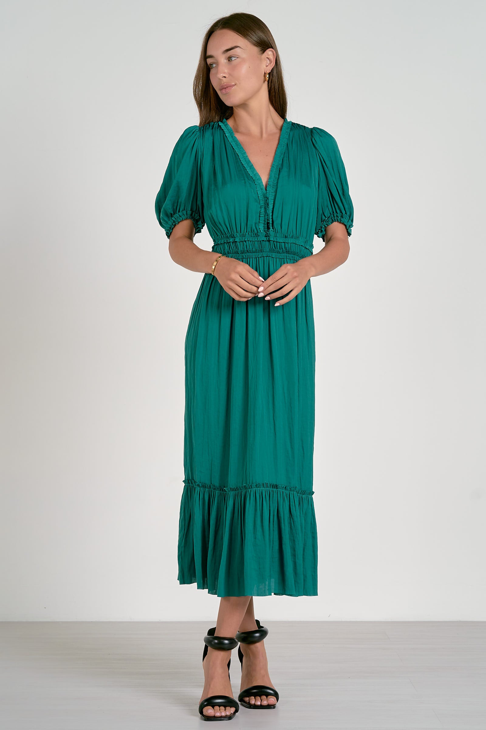 Emerald Ruffle Midi Dress