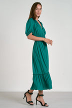 Emerald Ruffle Midi Dress
