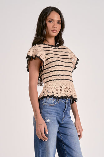 Nina Stripe Ruffle Sleeve Sweater