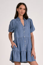 Denim Puff Sleeve Mini Dress