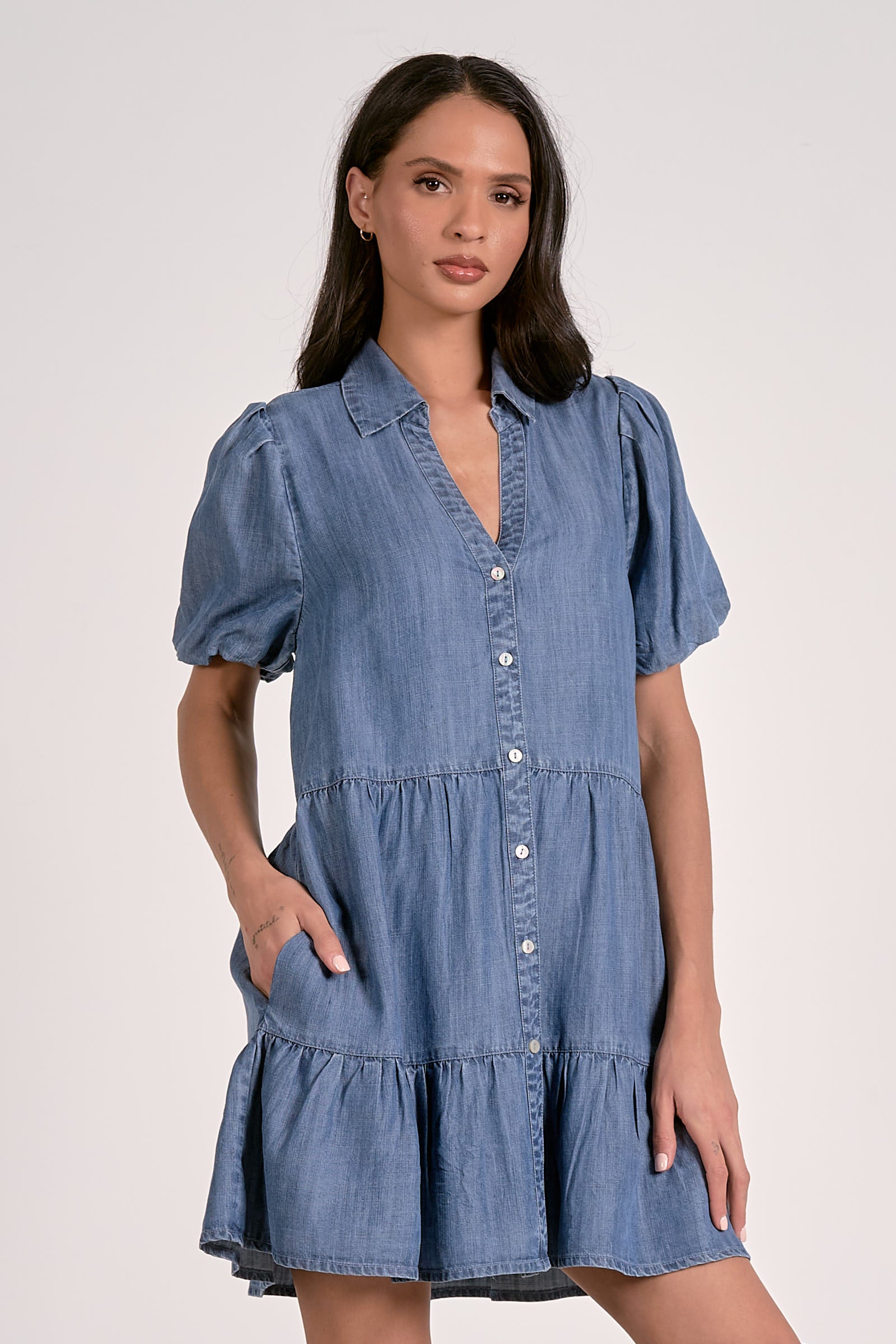 Denim Puff Sleeve Mini Dress