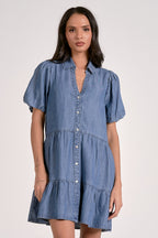 Denim Puff Sleeve Mini Dress
