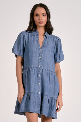 Denim Puff Sleeve Mini Dress