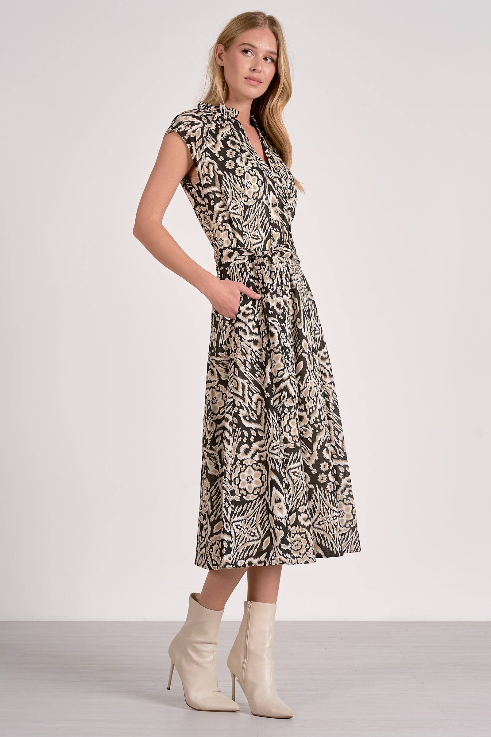 Neutral Print Midi Dress