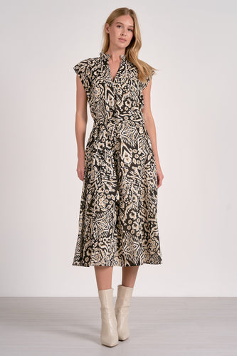 Neutral Print Midi Dress