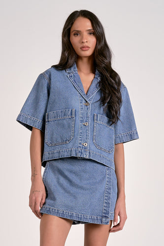Denim Short-Sleeve Pocket Shirt