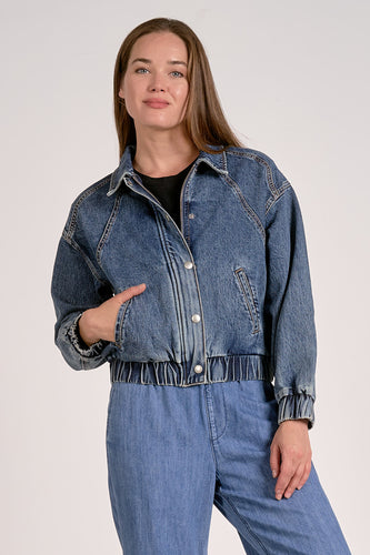 Denim Cropped Bomber Jacket