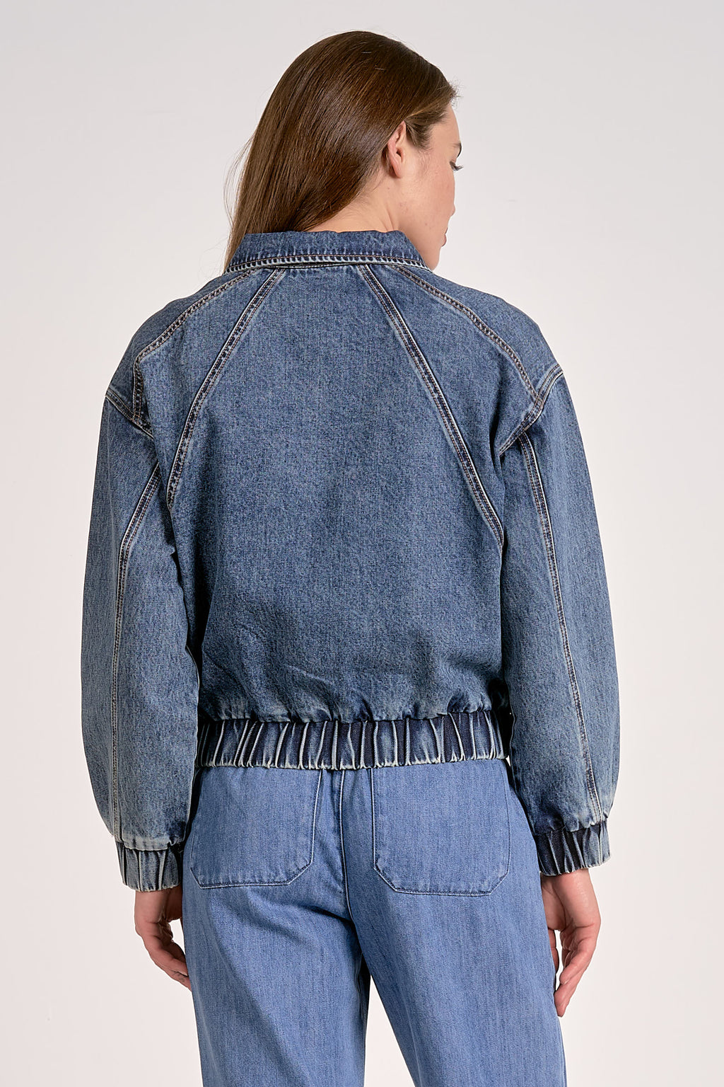 Denim Cropped Bomber Jacket