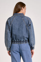 Denim Cropped Bomber Jacket