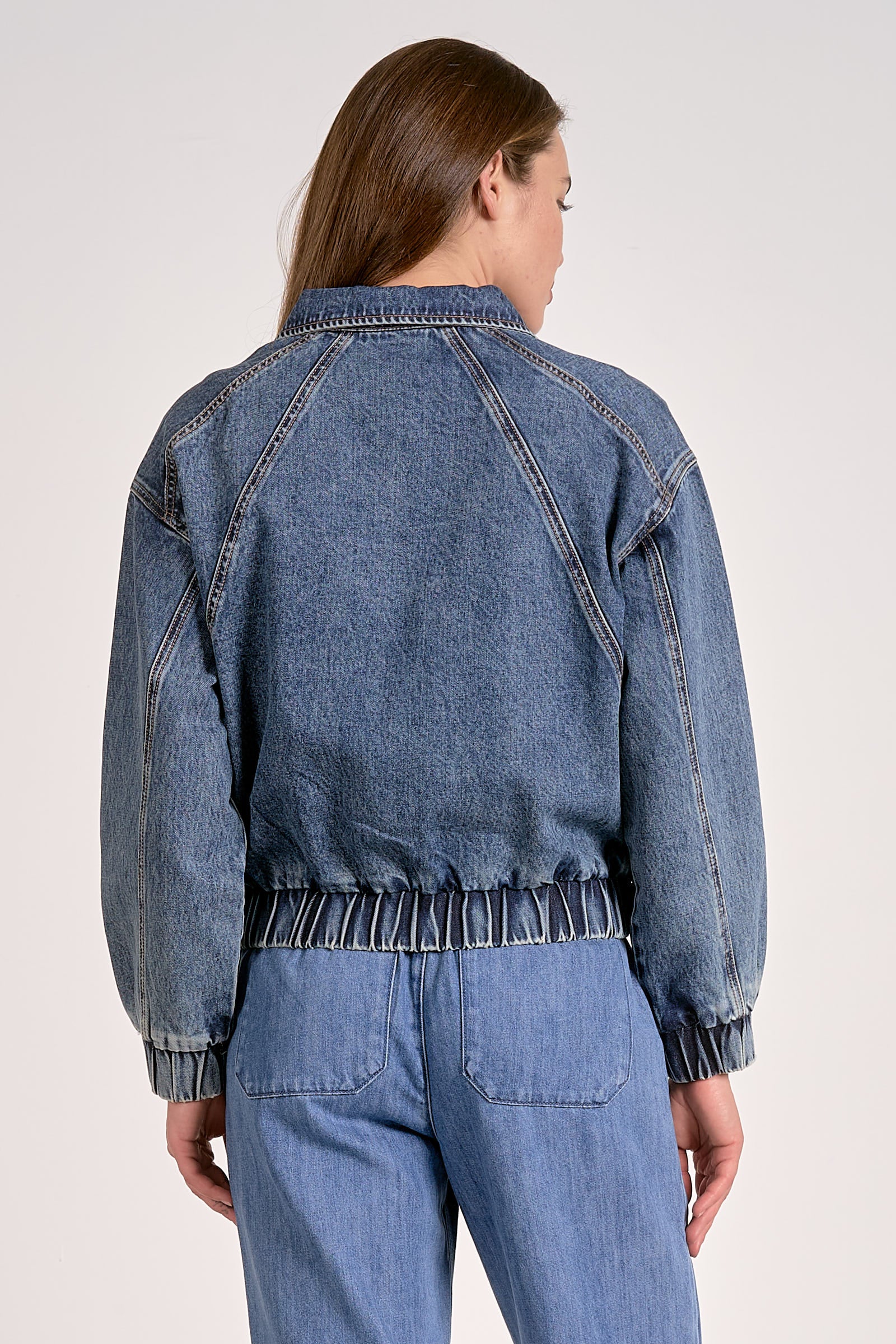 Denim Cropped Bomber Jacket