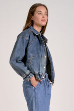Denim Cropped Bomber Jacket