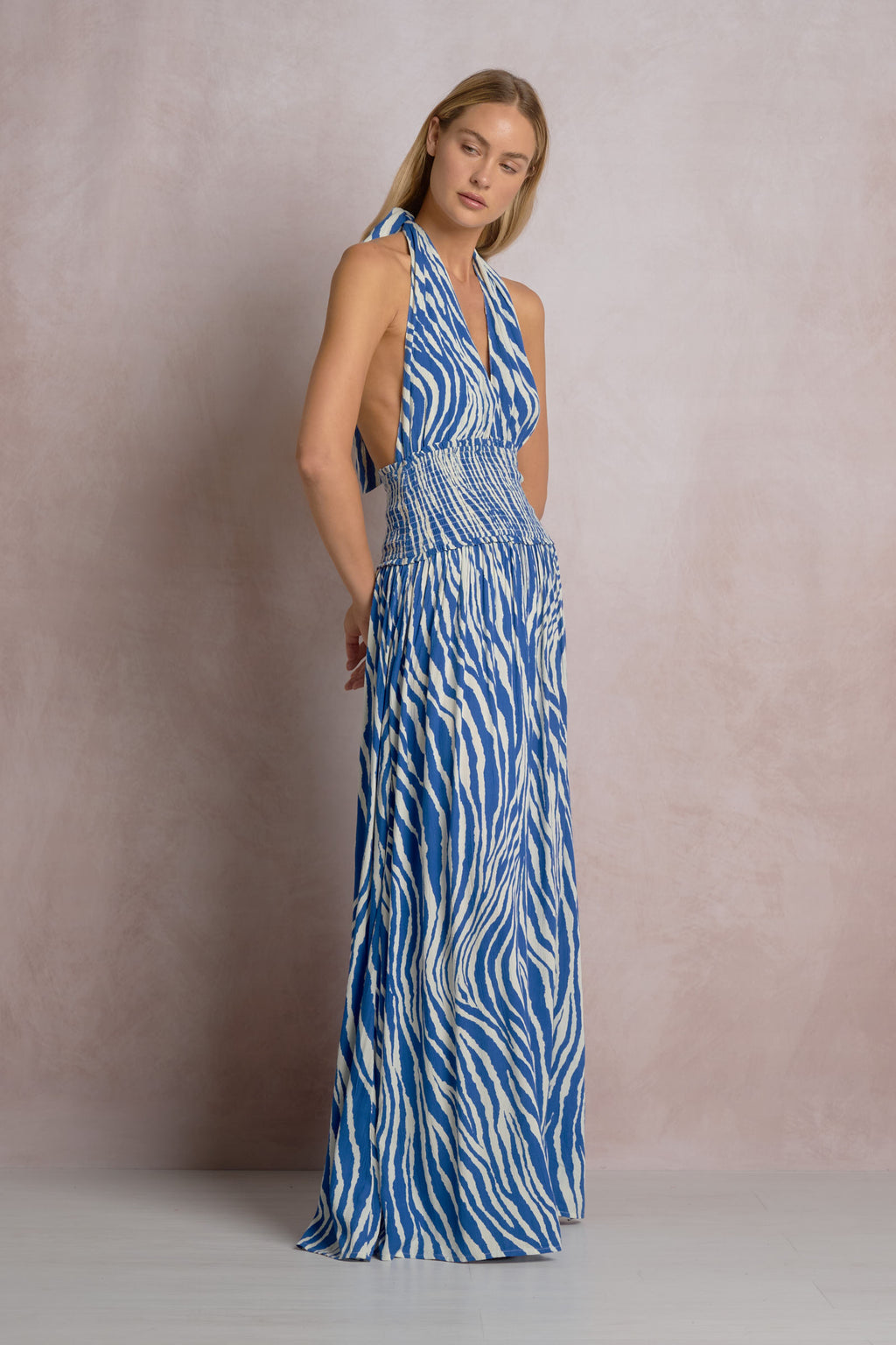 Zebra Maxi Halter Dress
