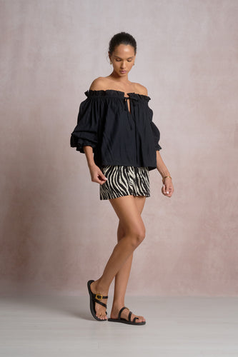 Off The Shoulder Black Peasant Top