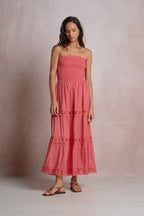 Coral Tiered Strapless Dress