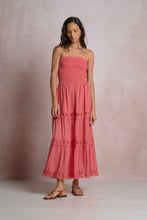 Coral Tiered Strapless Dress