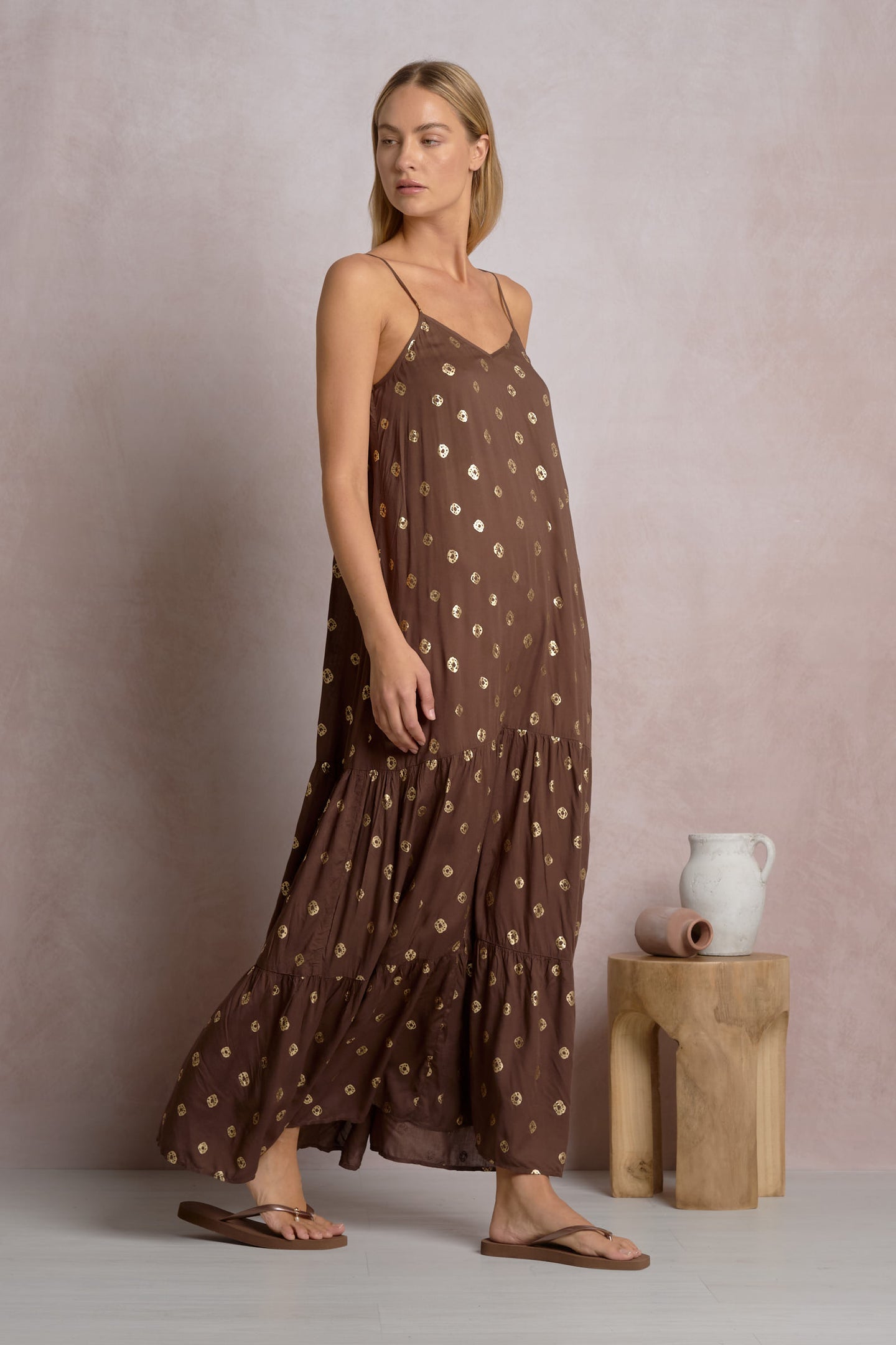 Metallic Polka Dot Maxi Dress