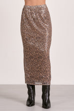 Leopard Print Sequin Midi Skirt