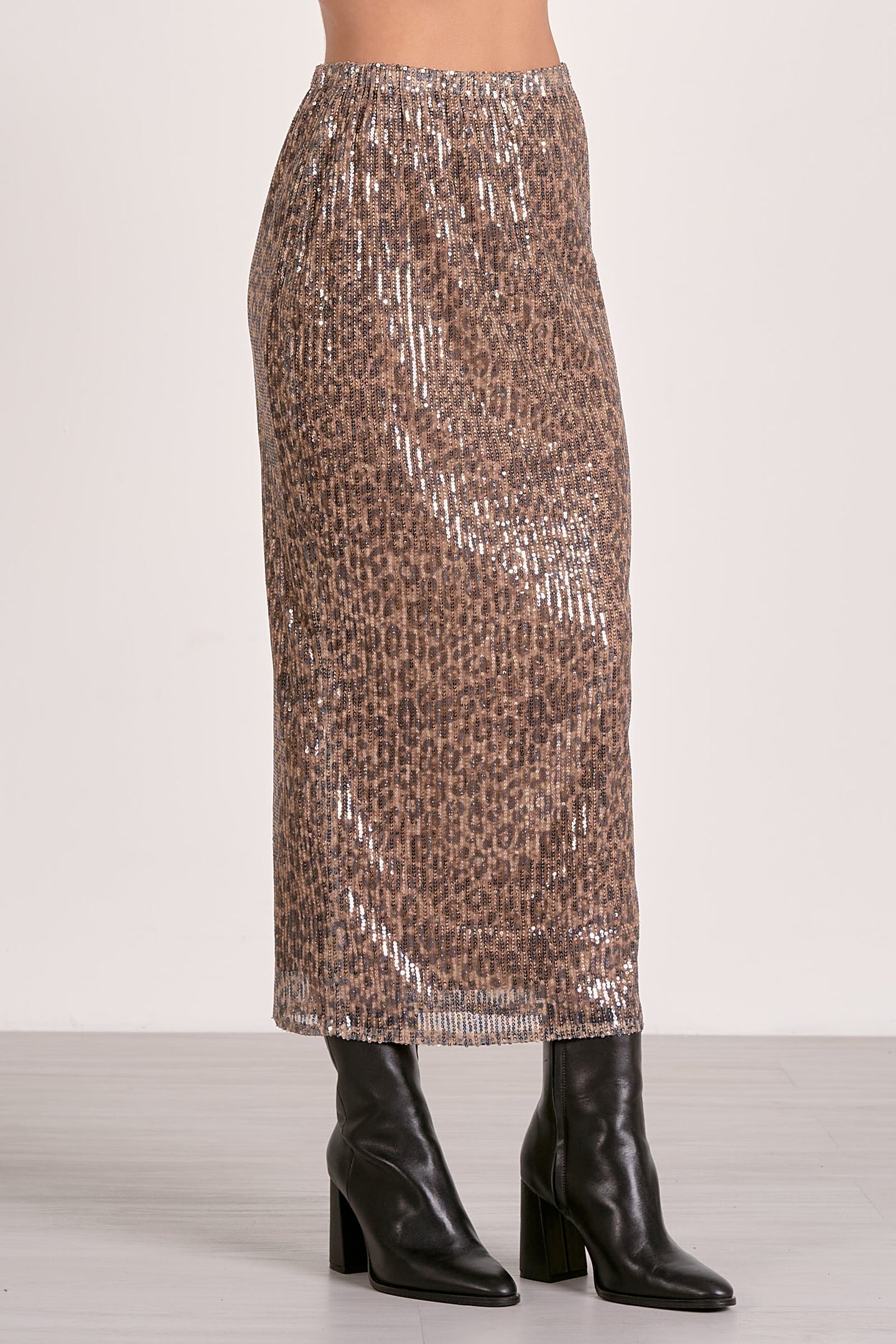 Leopard Print Sequin Midi Skirt