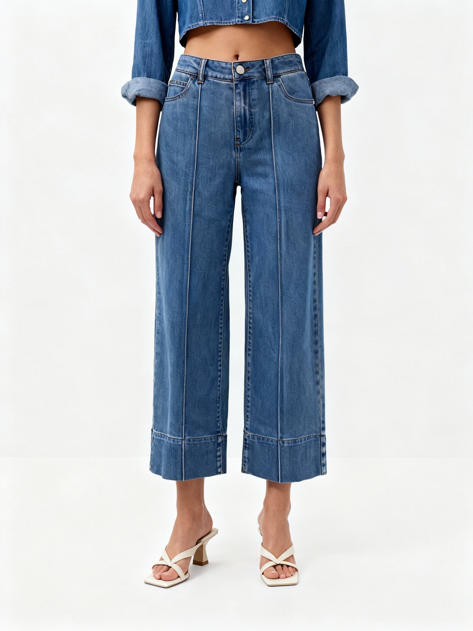 Odell Pintuck Wide Leg Crop Jeans