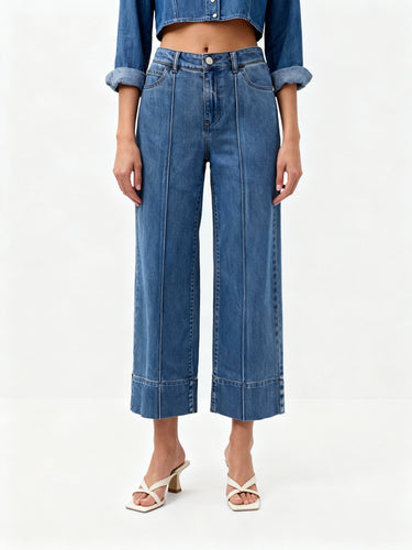 Odell Pintuck Wide Leg Crop Jeans