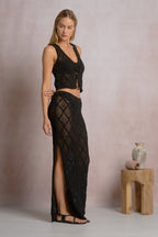 Crochet Black Tie-Front Vest