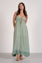 Green Print Maxi Tie Dress