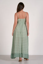 Green Print Maxi Tie Dress