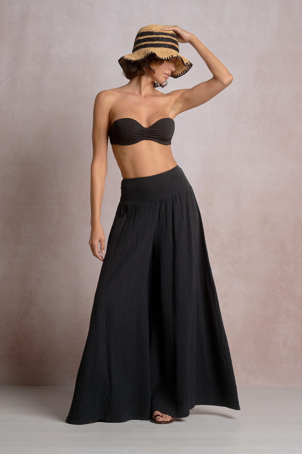 Black Smocked Palazzo Pant