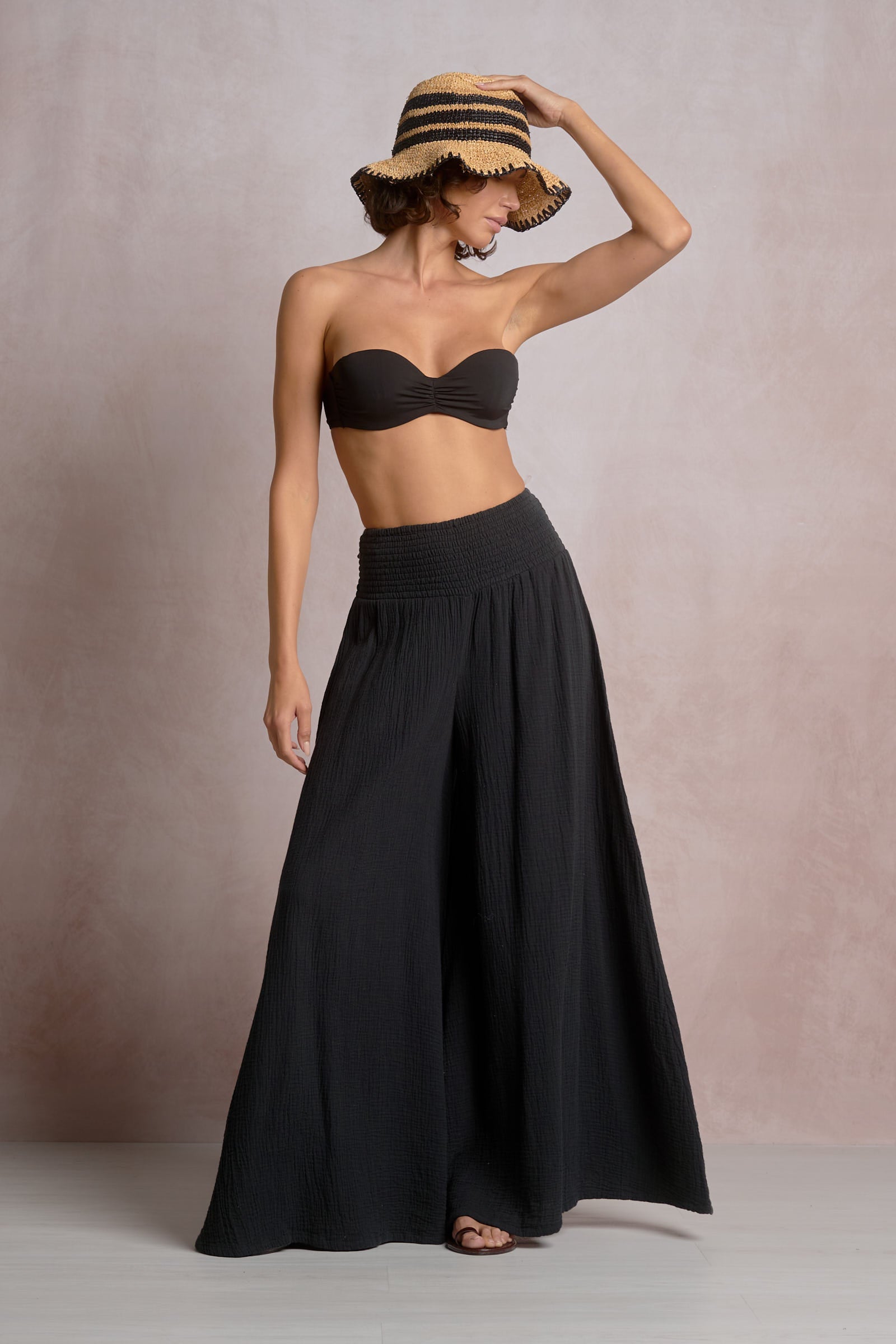 Black Smocked Palazzo Pant