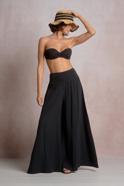 Black Smocked Palazzo Pant