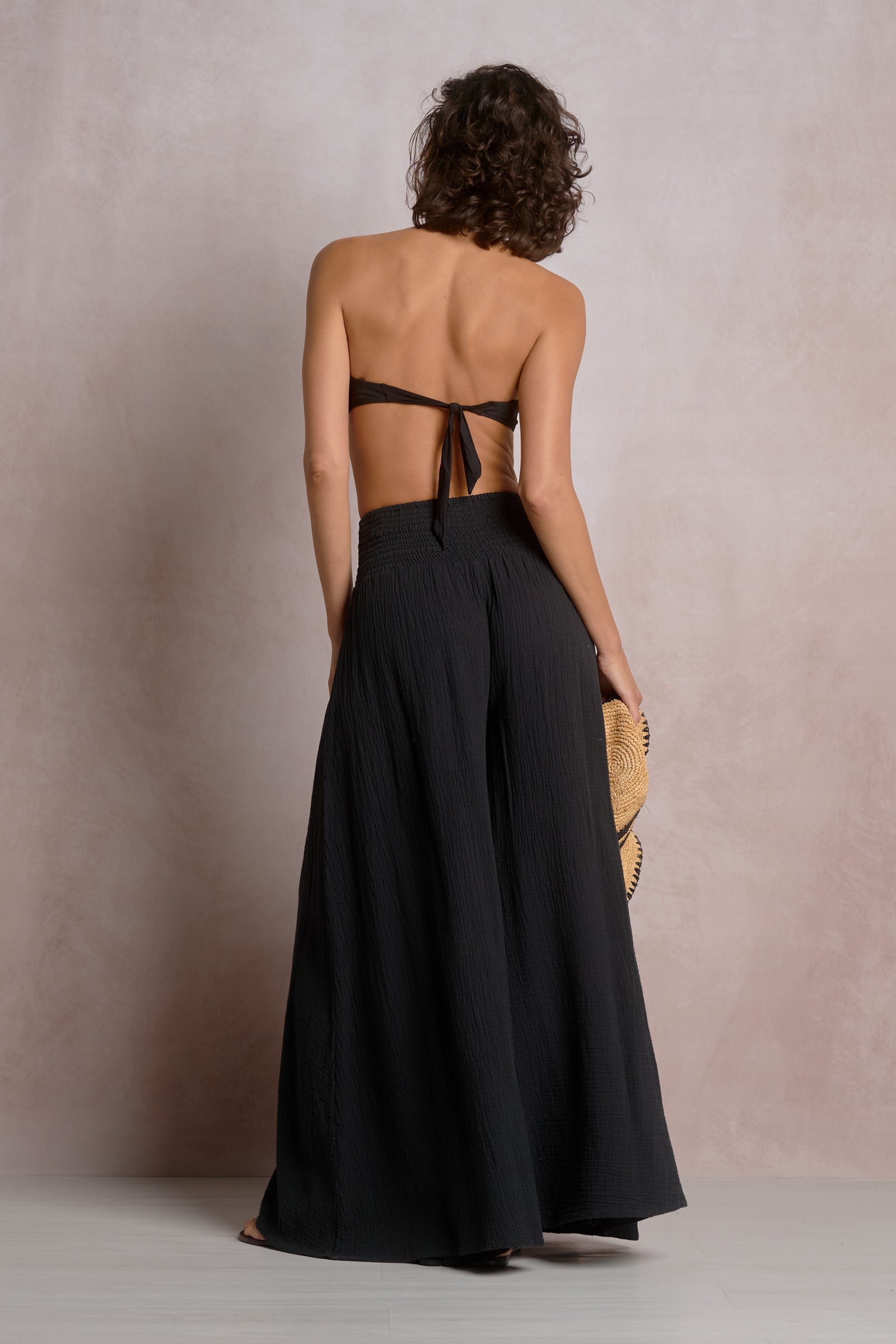 Black Smocked Palazzo Pant