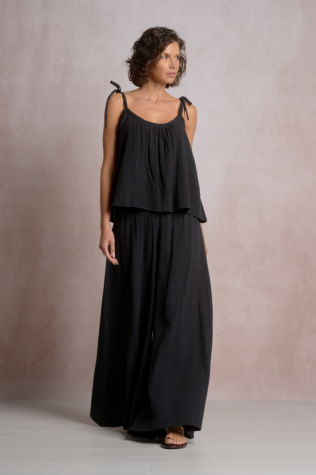 Black Flowy Tie Tank