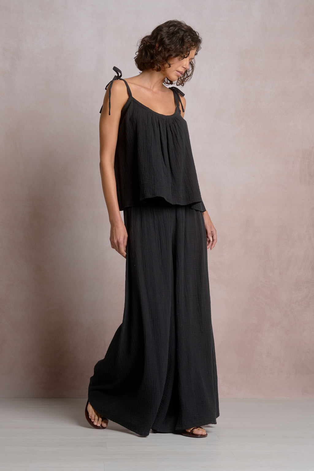 Black Flowy Tie Tank
