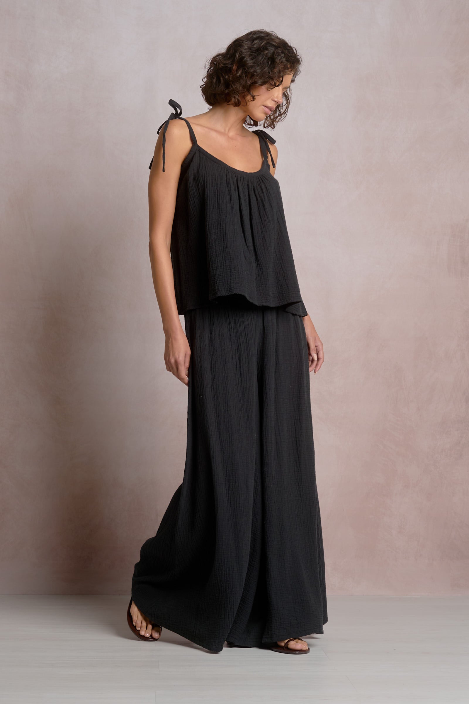 Black Flowy Tie Tank