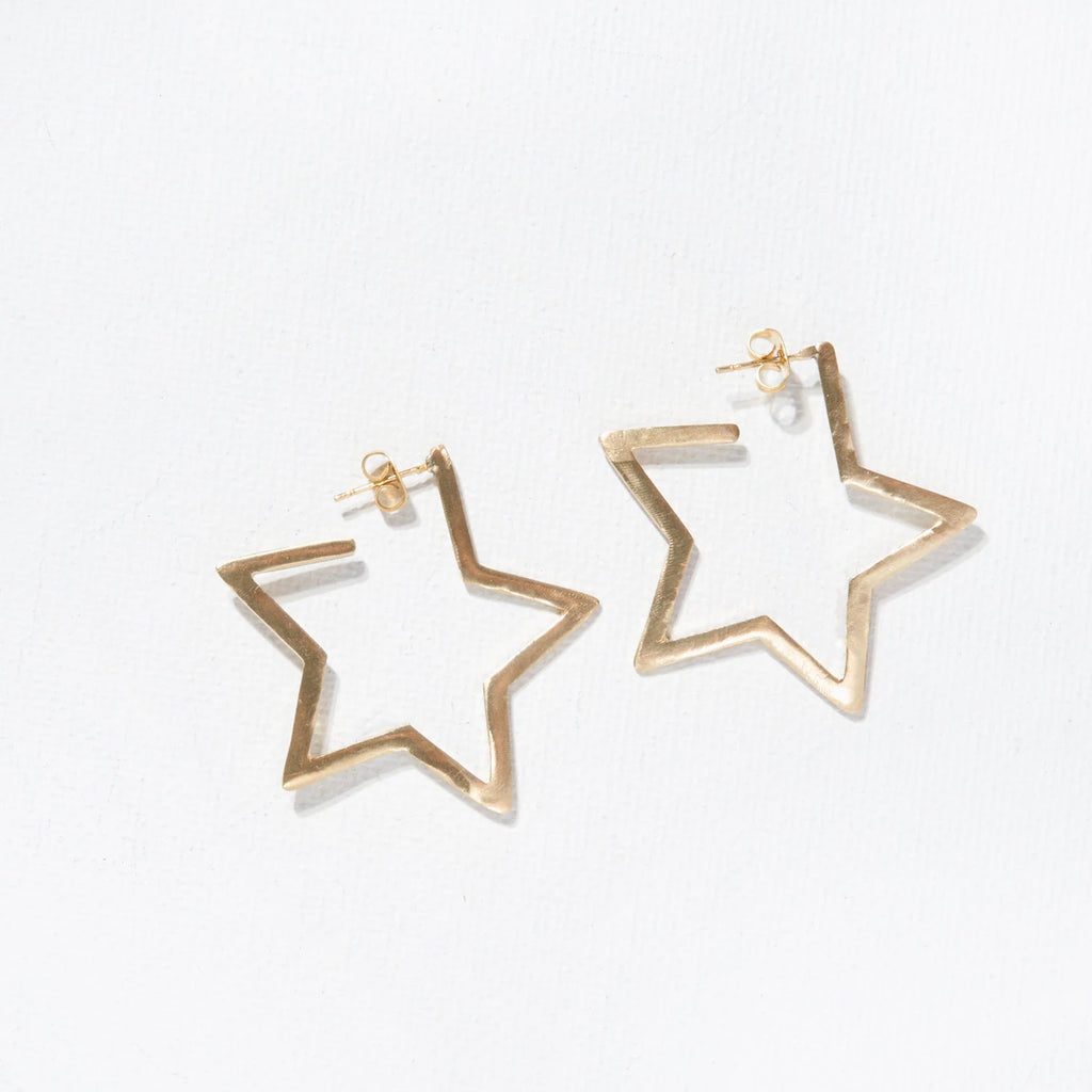 Brass Hammered Star Hoops