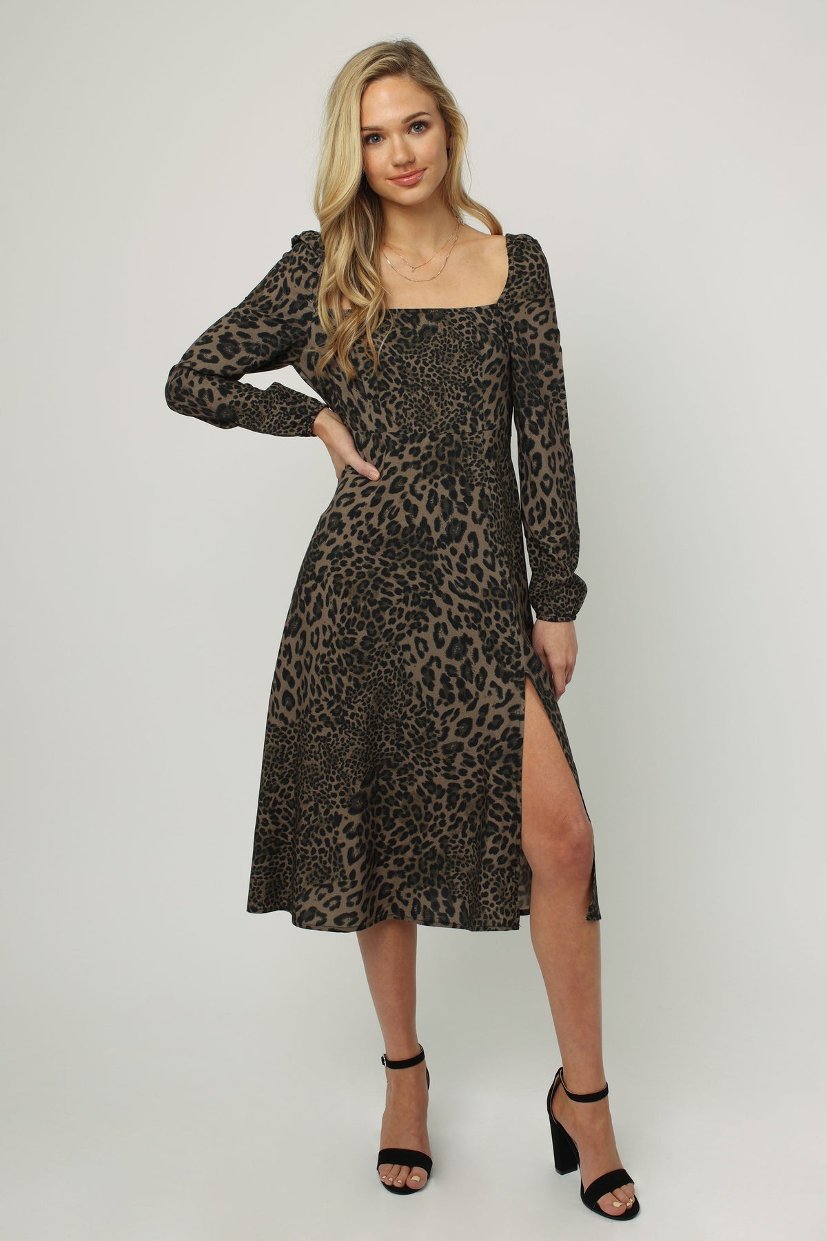 Isabelle Square-Neck Leopard Dress