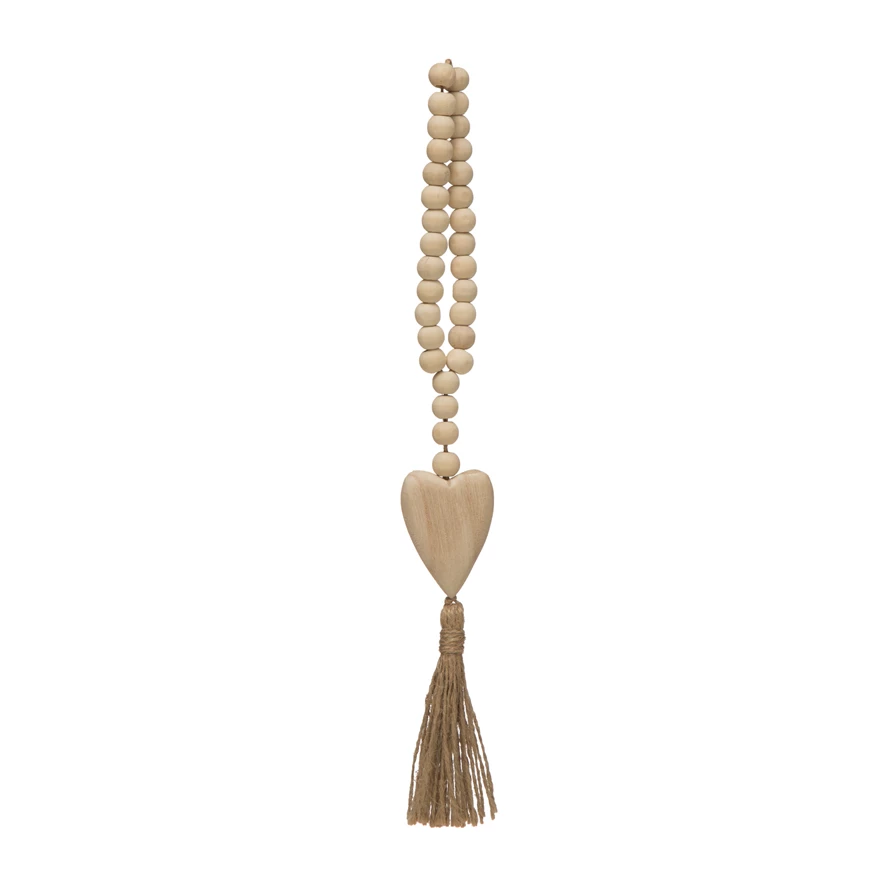 Wood Beads With Heart Tassel