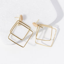 Brass Double Square Earrings